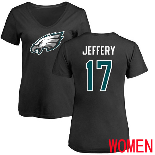 Women Philadelphia Eagles #17 Alshon Jeffery Black Name and Number Logo Slim Fit NFL T Shirt